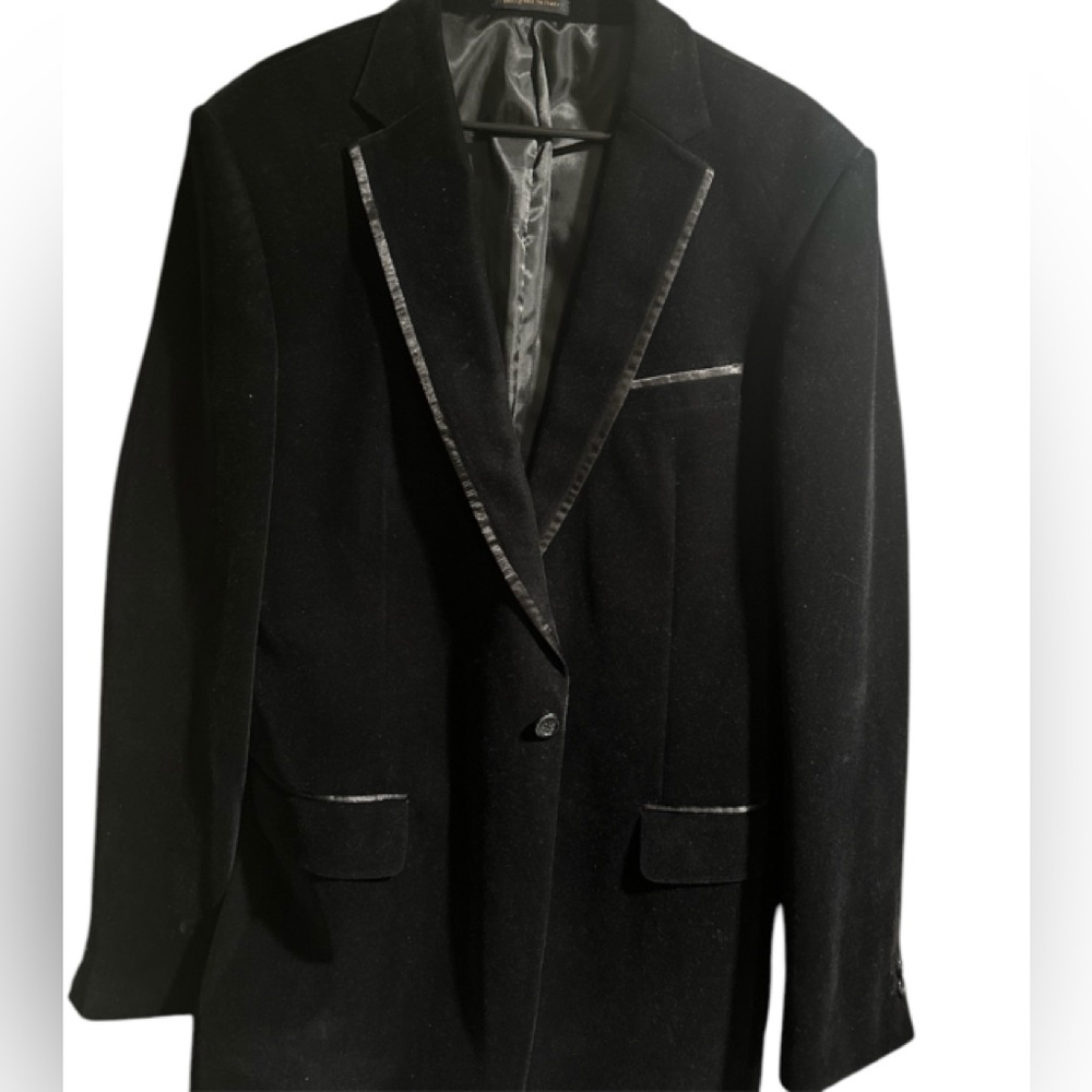 Vinci Blazer Mens Large Black Velvet Satin Trim Sports Jacket Evening Italy